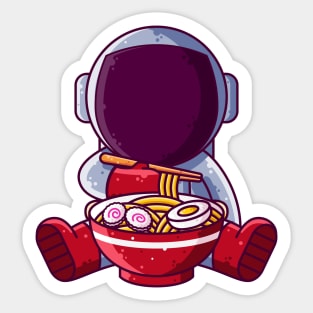 Cute Astronaut Eating Ramen Cartoon Sticker